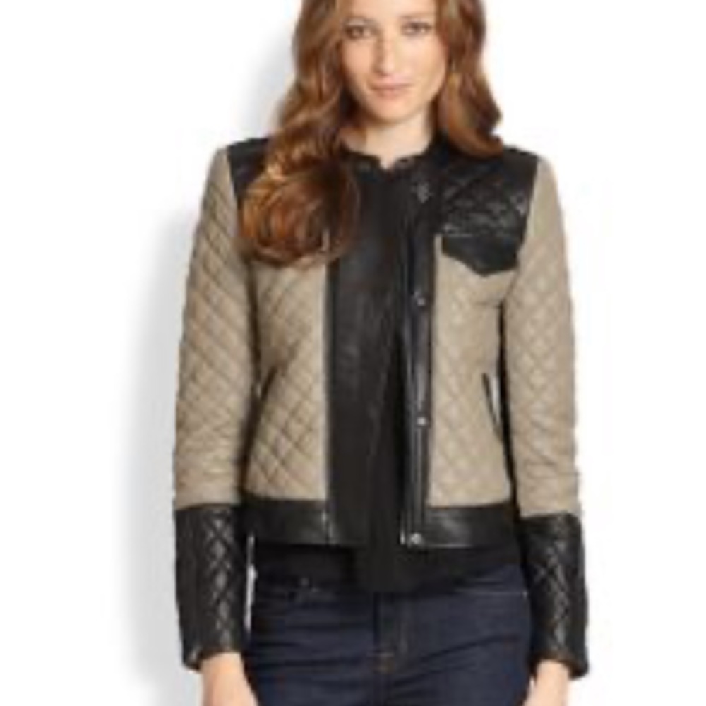 BCBG | Contrast quilted leather moto jacket, Sz L